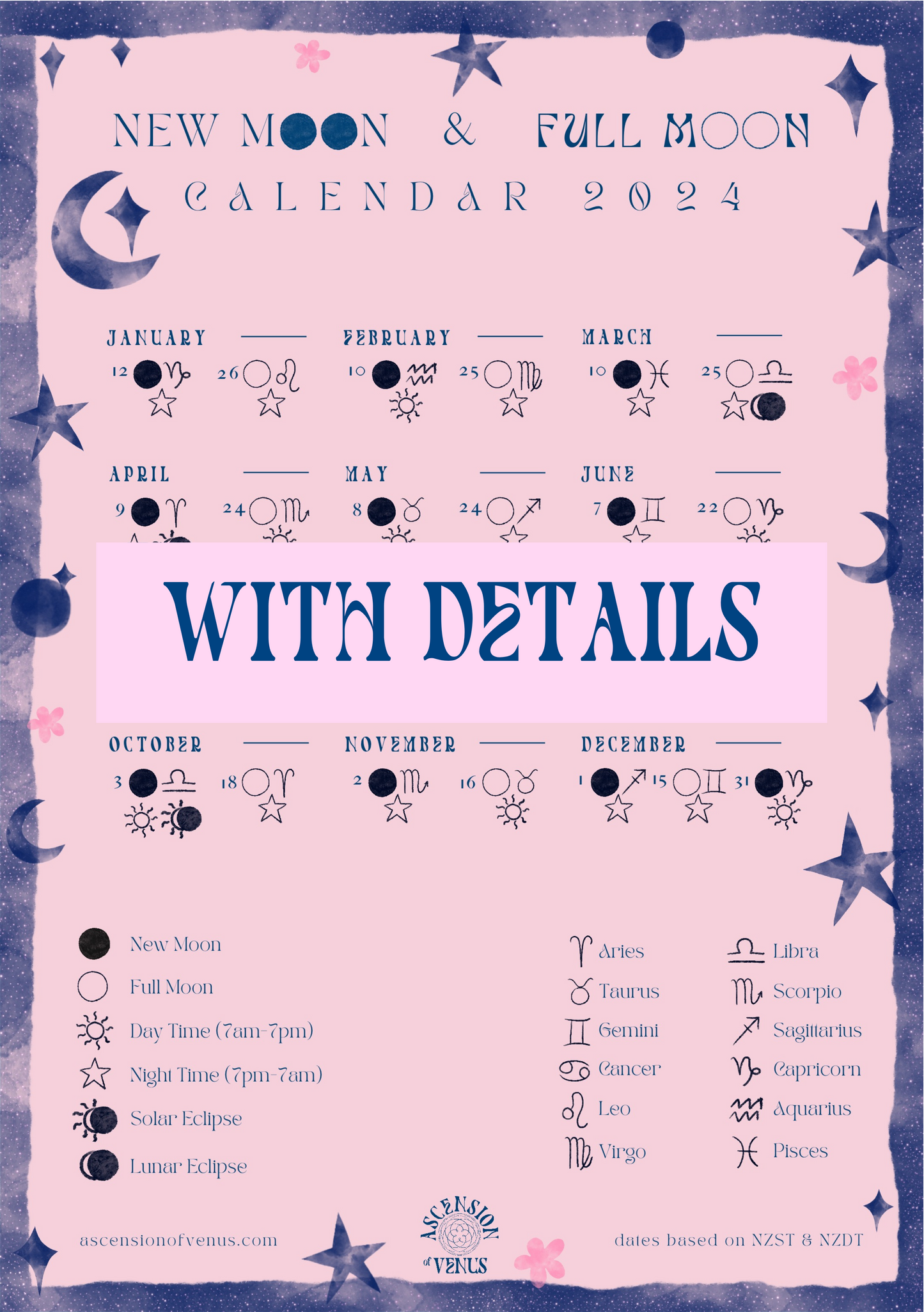 New Moon & Full Moon Calendar 2024