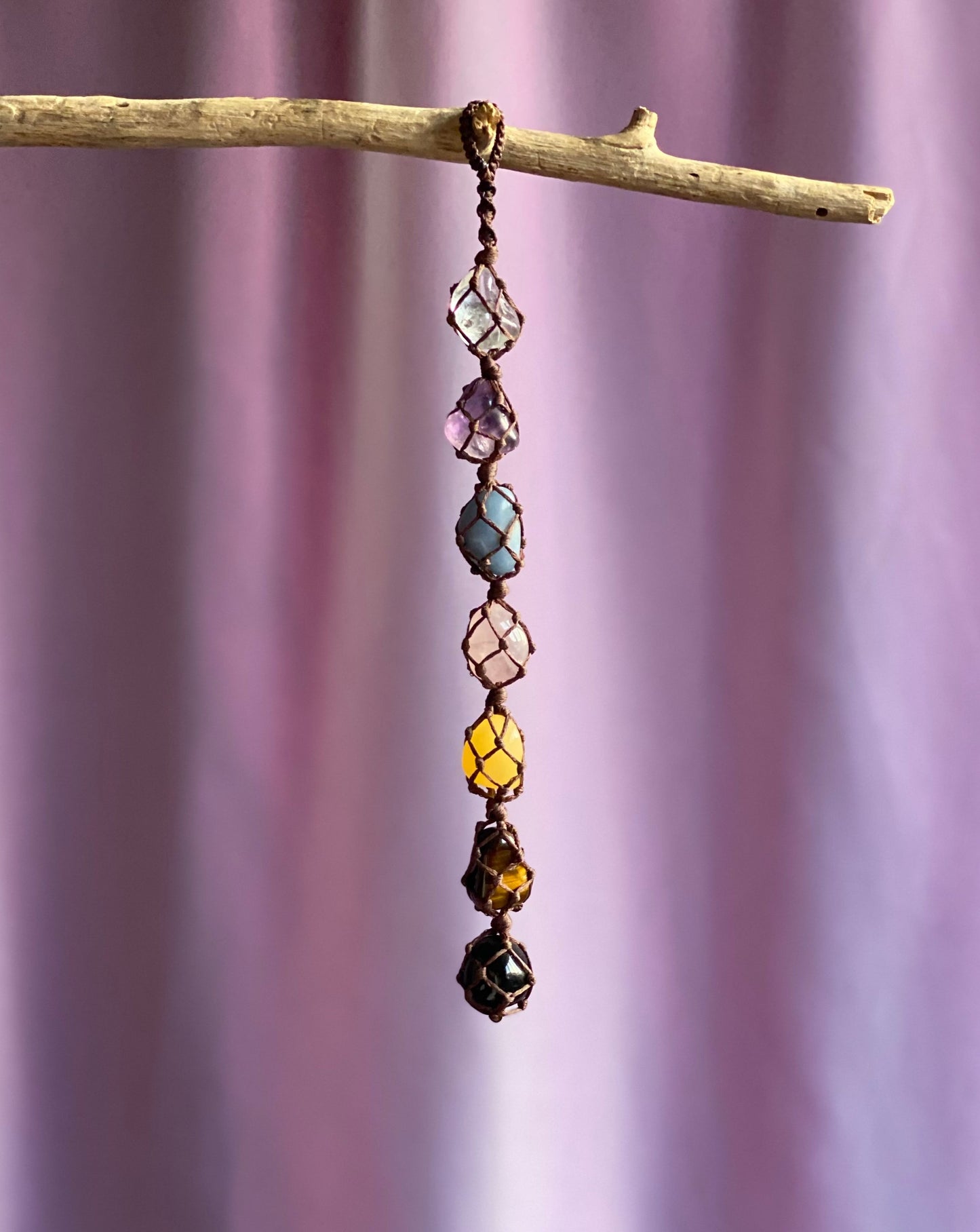 Chakra Crystals - Macrame Wall Hanging (Mahogany Brown 25cm)