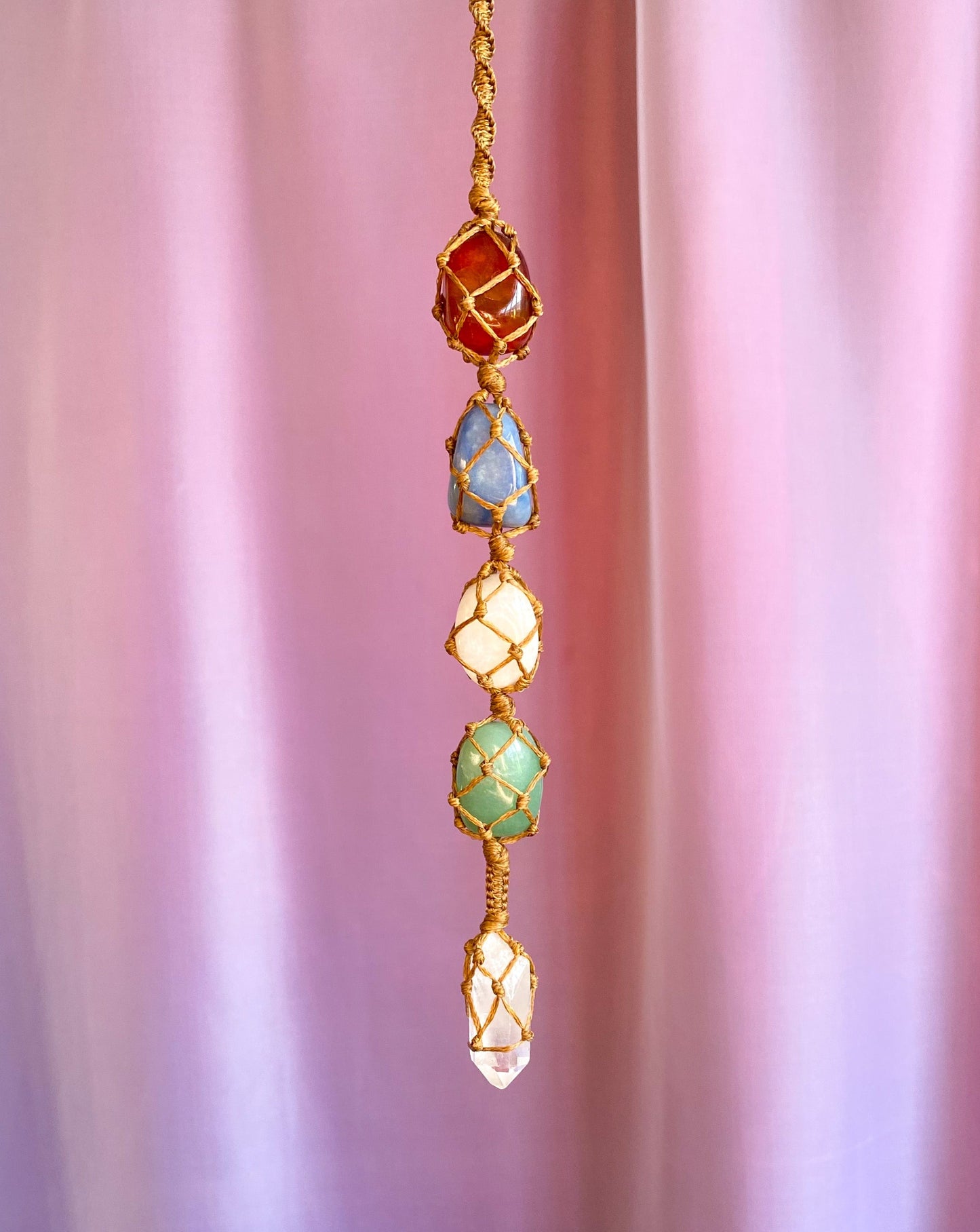 Elements: Fire, Air, Water, Earth, Spirit - Crystal Macrame Hanging (Tan)