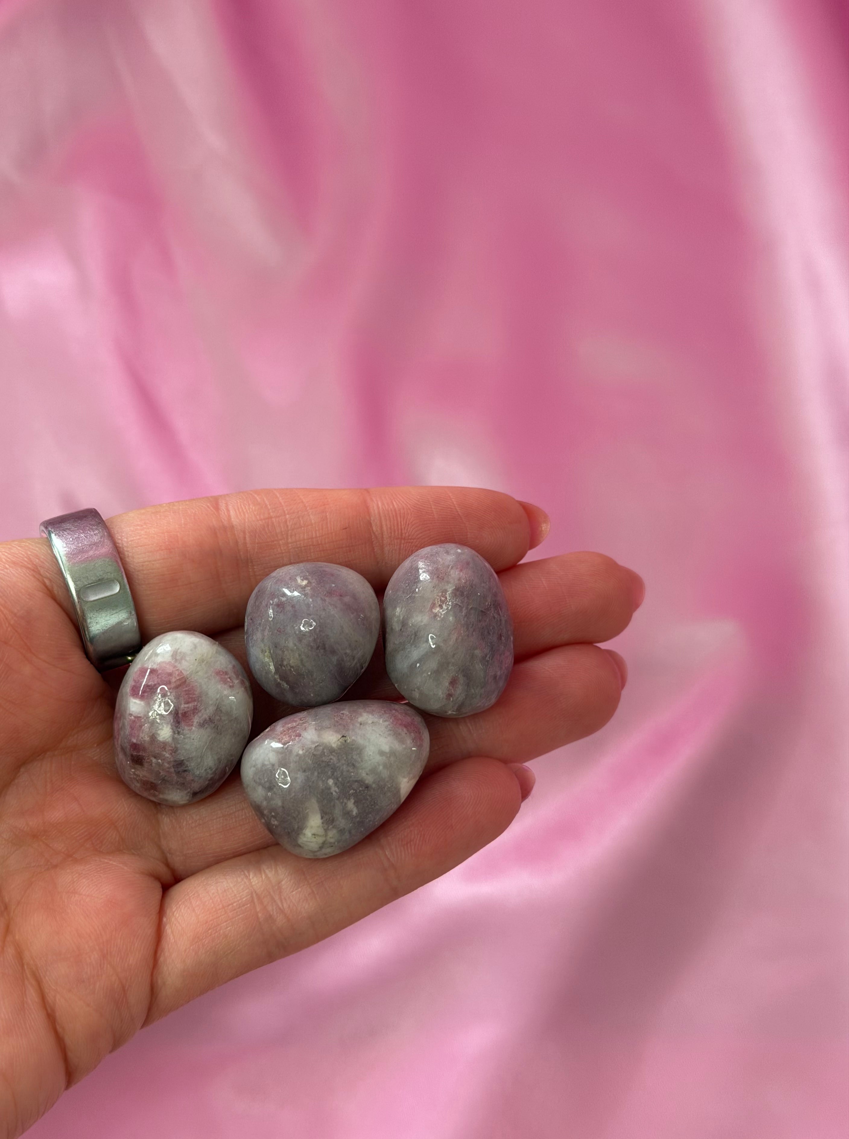 Quartz with Pink Tourmaline Tumbled Crystal 20-30 mm
