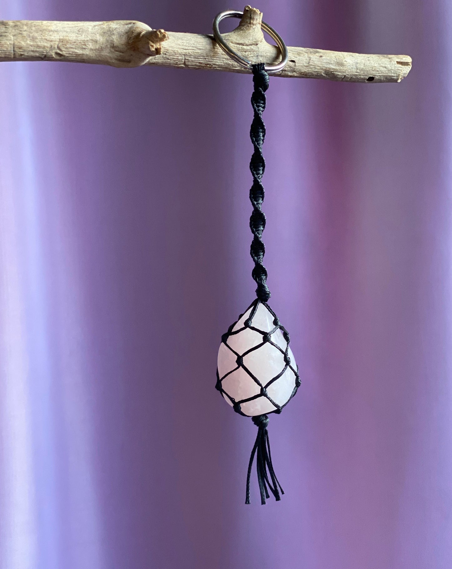 Rose Quartz Macrame Key Ring